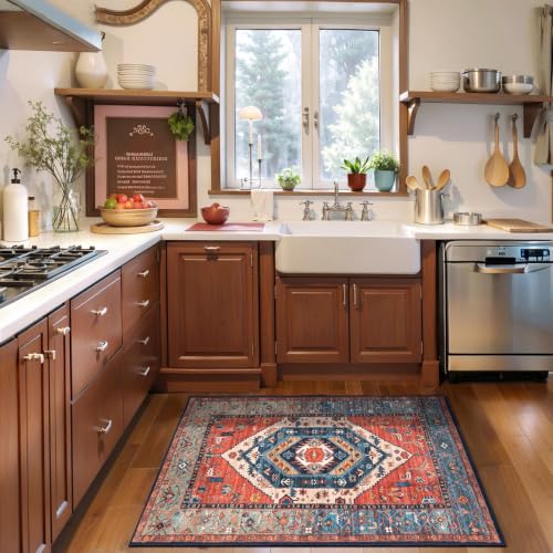 2x3 Washable Non Slip Boho Small Area Rug for Entryway (Rust/Multi / 2' x 3' (Rectangular))
