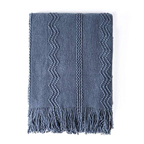 Navy Throw Blanket 60x80 Inch Boho Knitted Soft Throw Sofa Blanket (Navy / 60"x80")