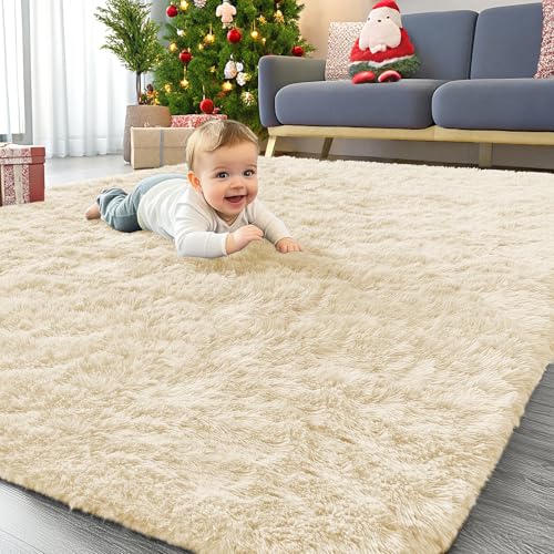 Area Rugs for Living Room Bedroom (4x5.9 Ft / Cream)