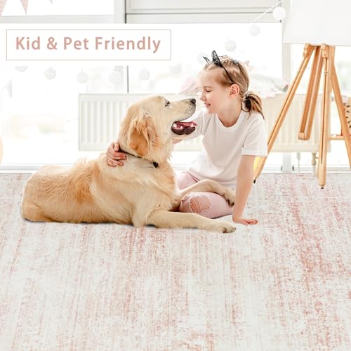 Pink Washable Rugs 5x7 Area Rugs for Living Room (5' x 7' (Rectangular) / Pink-white)