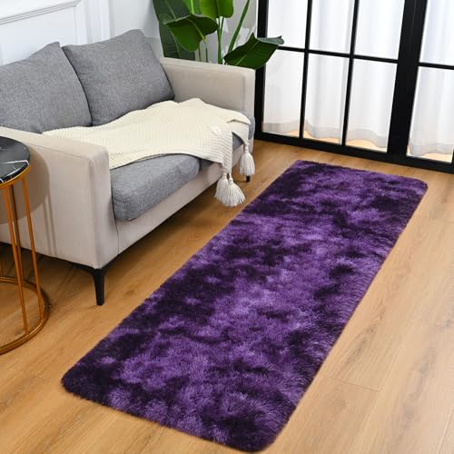 Fluffy Runner Rug for Bedroom Living Room (2' x 6' / Grape Purple)