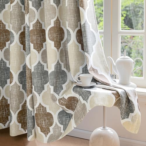 Moroccan 100% Blackout Curtains Bedroom Brown Grey 50x84 2 Panels (Grommet | Brown and Grey / 50"W x 84"L (Pack of 2))