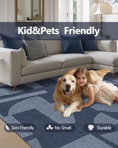 8x10 Area Rugs for Living Room Large Modern Washable Rug (Navy / 8' x 10' (Rectangular))