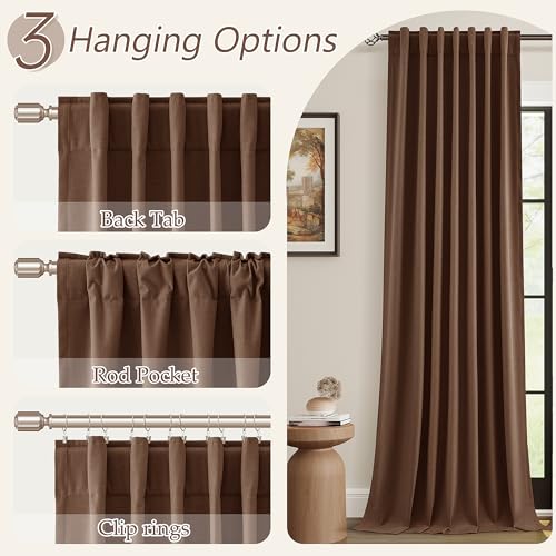 Rustic Brown 100% Blackout Linen Curtains 108 Inch Length 2 Panels Set for Living Room Bedroom Back Tab Thermal Insulated Black Out Drapes Room Darkening Farmhouse Style for Bedroom Window Curtains (Rustic Brown / 52"W x 108"L (Pack of 2))