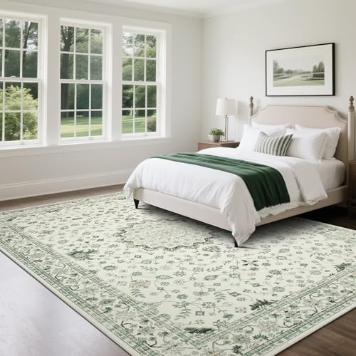 8x10 Washable Area Rugs for Living Room (8' x 10' (Rectangular) / Green-white)