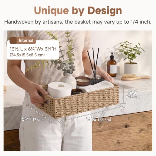 Toilet Paper Storage Baskets for Bathroom Decor (Light Brown / 14¼" L x 6¾" W x 3¾" H)