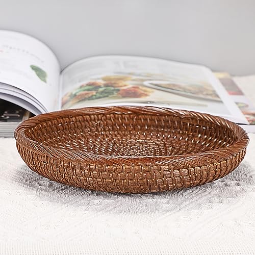 Small Key Basket Bowl for Entryway 7.6" Round Wicker Basket (X-Small, 7.6" / Brown)