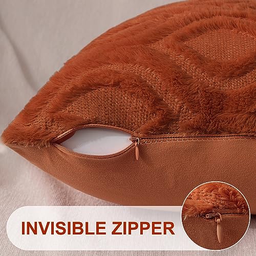 Faux Fur Plush Soft Rust Throw Pillow Covers 18x18 Set of 2 (18" x 18" (Pack of 2) / Rust)