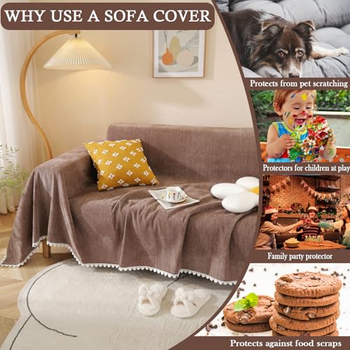Brown Sofa Covers Simple Couch Cover for Pet White Floral Couch Cushion Covers for L Shape Chocolate Sofa Throw Cover Sectional Couch Covers for Living Room Machine Washable (71" x 134" / Daisy:brown)