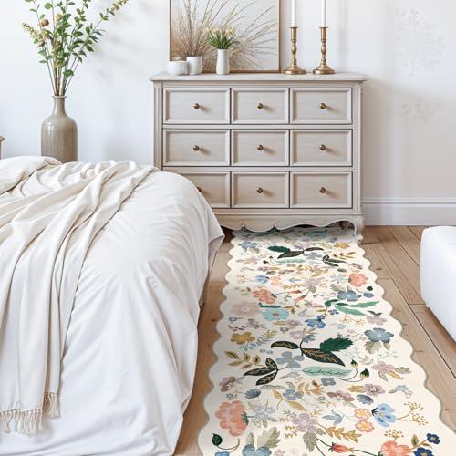 2x10 Washable Hallway Runner Rug (2' x 10' (Rectangular) / Cream/Floral)