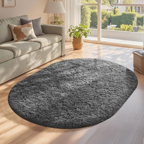 3x5 Oval Rug Bedside Preppy Dorm Area Rug (1- Grey / 3' x 5' (Oval))