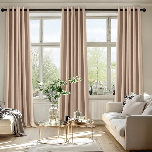 Blackout Curtains for Bedroom 2 Panels 40 x 96 Inch Long Beige (Beige / 40"W x 96"L (Pack of 2))