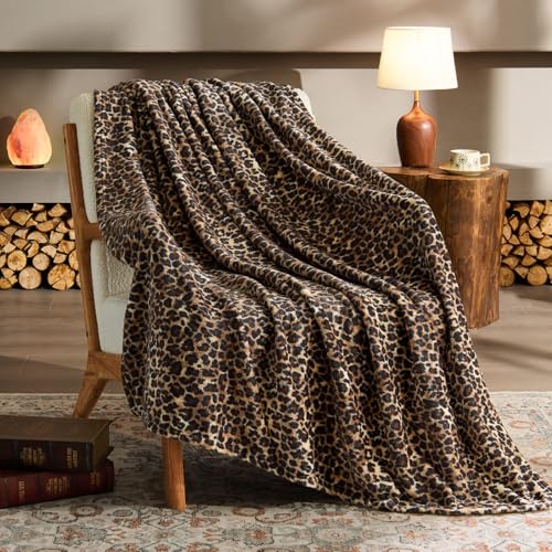 Fleece Blanket Soft Plush Twin Size Blanket Brown Leopard 60"x80" (Brown Leopard / Twin(60"x80"))