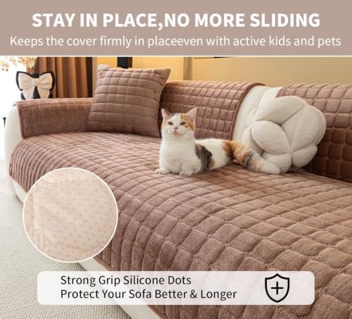 Sectional Velvet Couch Covers for 2 Seats (Coffee / 1PC/35.4"x47.2"/2 Seats & Short "L" Part)