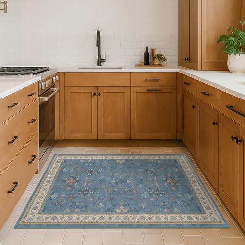 Washable 3x6 Throw Rug for Large Kitchen (3' x 6' (Rectangular) / Dusty Blue)