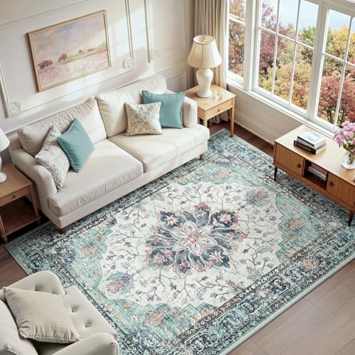 Washable Area Rug (Teal Green/White/Navy / 6' x 9' (Rectangular))
