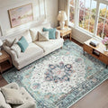 Washable Area Rug (Teal Green/White/Navy / 6' x 9' (Rectangular))