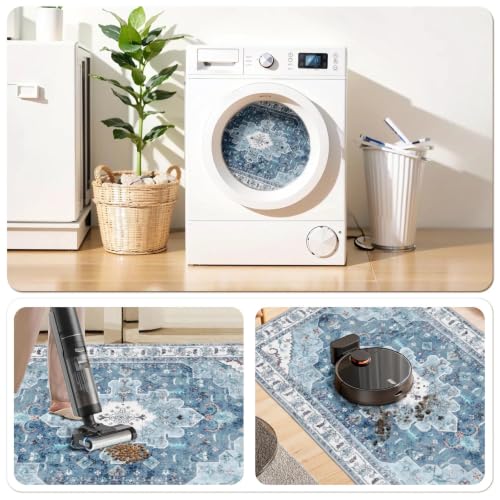 5x7 Washable Non Slip Boho Area Rug for Living Room (Vintage Blue / 5' x 7' (Rectangular))
