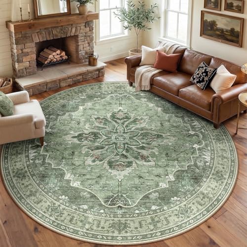Washable Area Rug (Green/Dark Green/Gray / 8' (Round))