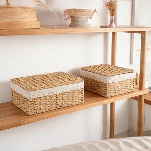 Rattan Divided Storage Basket with Lid (Divided Paper * Set of 3)