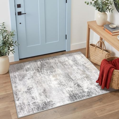 Abstract Area Rug 3x4 Ft Washable Rugs for Entryway Indoor (Ash Grey/Beige / 3' x 4' (Rectangular))