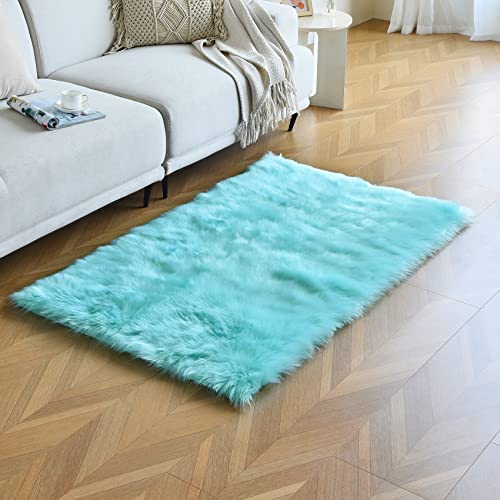 Turquoise Blue Faux Sheepskin Fur Rug 3x5 ft (Turquoise Blue / 3' x 5' (Rectangular))