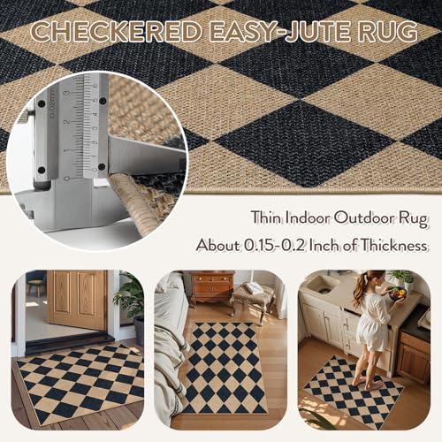 Checkered Easy Jute Non Slip Front Door Mat (2' x 3' (Rectangular) / Black/Checkerboard -2)