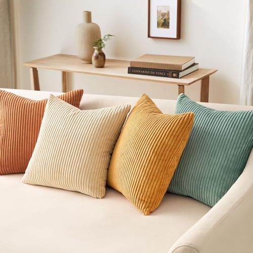 Decorative Throw Pillow Covers Cushion Cases (Orange Teal / 18" x 18" (Pack of 4))