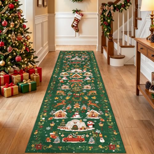Vintage Christmas Runner Rug 2x8 (2' x 8' (Rectangular) / Xmas/Green)