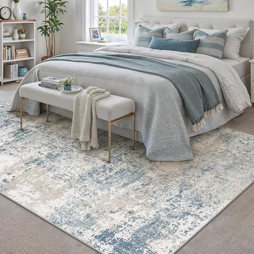 Blue Area Rug 5x7 Modern Abstract (Abstract Blue / 5' x 7' (Rectangular))