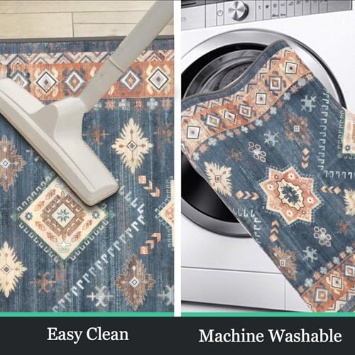 HEBE Boho Kitchen Rugs Set of 3 (Blue/Coffee / 20"x32"+20"x48"+20"x59")