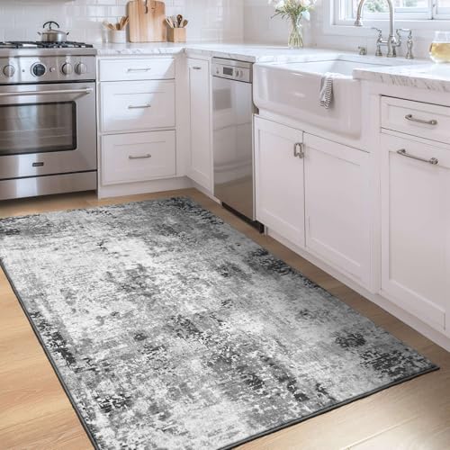 Entryway Rug 3x5 Grey Bedroom Area Rug Washable Non Slip Abstract Boho Rugs for Indoor Entry (Grey / 3' x 5' (Rectangular))