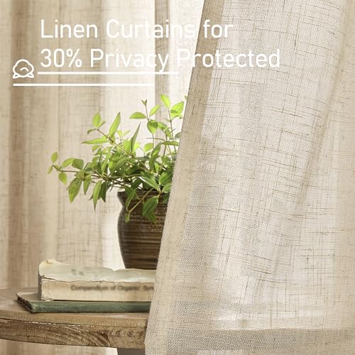 Living Room Linen Curtains 95 Inch for Bedroom (Brown / 52"W x 95"L (Pack of 2))