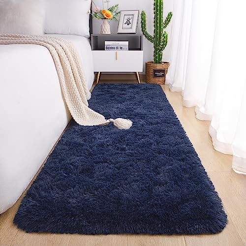 Soft Runner Rugs for Bedroom Living Room Plush Fluffy Rug 3x8 (Navy Blue / 3' x 8' (Runner))