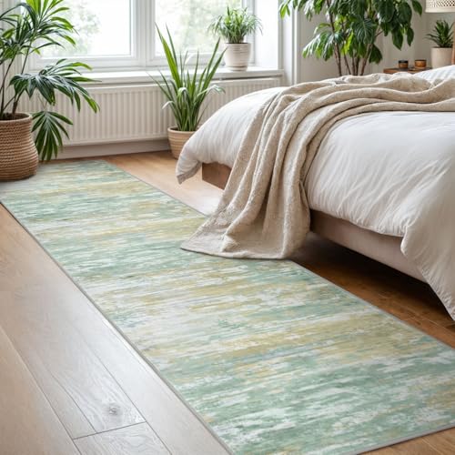 Modern Abstract Hallway Runner Rug (Light Green Yellow / 2' x 8' (Runner))
