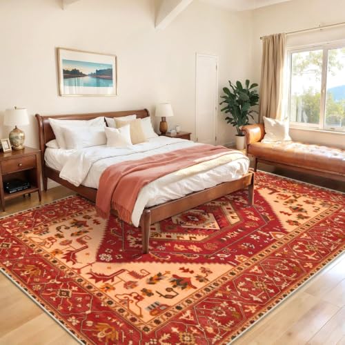 8x10 Washable Non Slip Boho Area Rug for Living Room (Red/Multi / 8' x 10' (Rectangular))