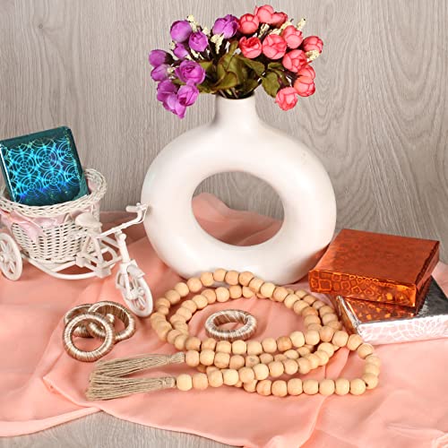 Farmhouse Rustic Wooden Beads Garland with Natural Jute Tassels (Natural)