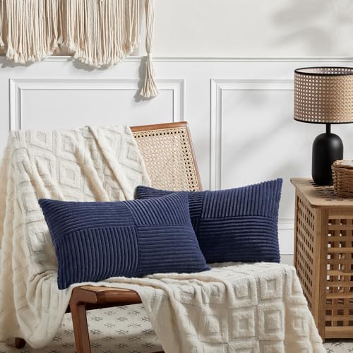2 Packs Navy Blue Lumbar Decorative Throw Pillow Covers 16x32 Inch for Living Room Couch (Navy Blue / 32" x 16" (Pack of 2))
