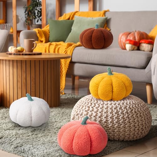 1 Pcs 3D Pumpkin Pillow Fall Decor Halloween Cushions (Brown)