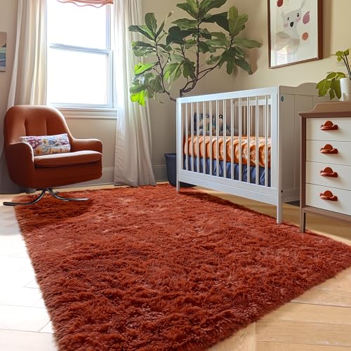 Terracotta Rust Shag Area Rug 5x8 for Living Room Bedroom Nursery (Terracotta / 5' x 8' (Rectangular))