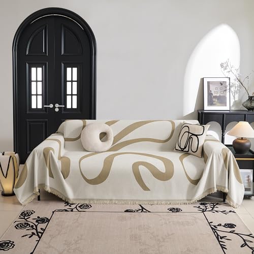 Boho Couch Cover Super Soft Couch Covers for 2 (71" x 102" / 1# Khaki Curve)