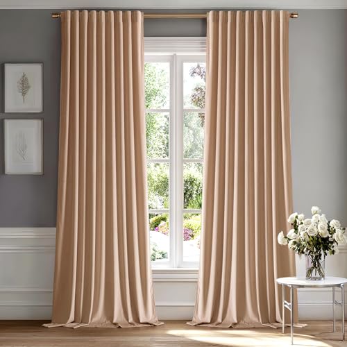 Blush Beige Velvet Curtains 52x90 inches Luxury Blackout Curtains (Blush Beige / 52"W x 90"L (Pack of 2))