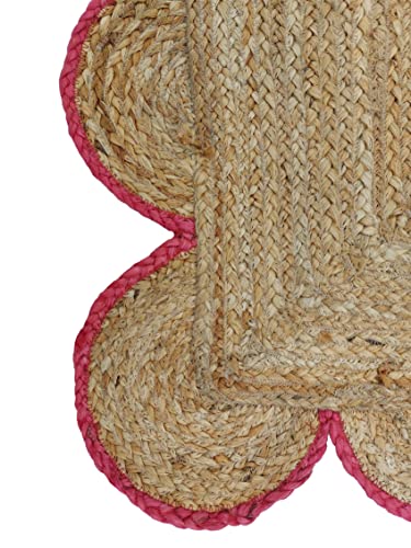 Scalloped Natural Jute Area Rug (2'x12' (Runner) / Pink)