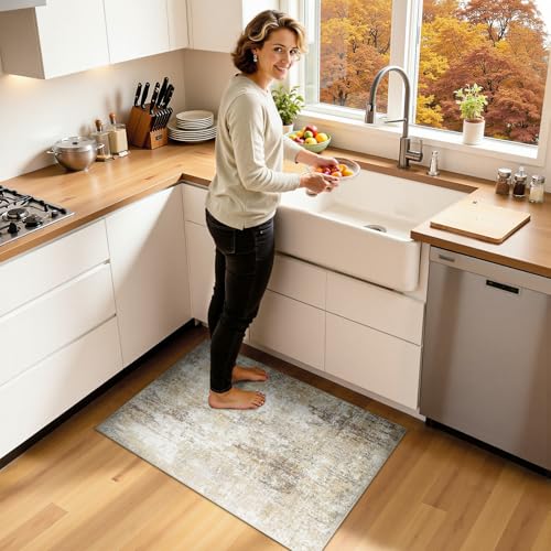 Washable 2'x3' Abstract Area Rug for Living Room Neutral Brown (Gray/Neutral Brown / 2' x 3' (Rectangular))