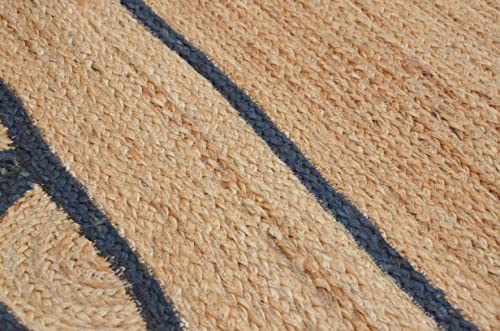 Scallop Pattern Jute Bohemian Area Rug (12'x15' (Rectangular) / Navy)