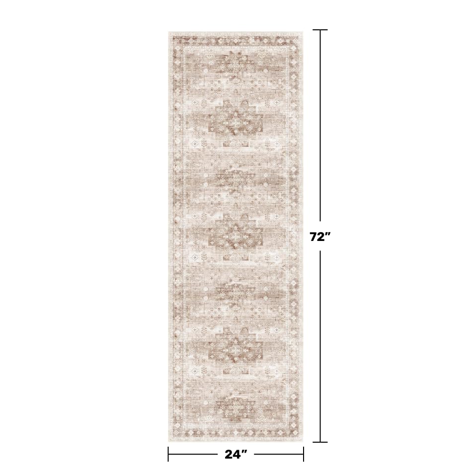 Boho Long Bathroom Runner Rug 24 x 72 Washable Non Slip (2' x 6' (Runner) / Latte / Beige)
