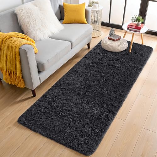 2x6 Machine Washable Runner Rugs for Hallway (2x6 Ft / Black)