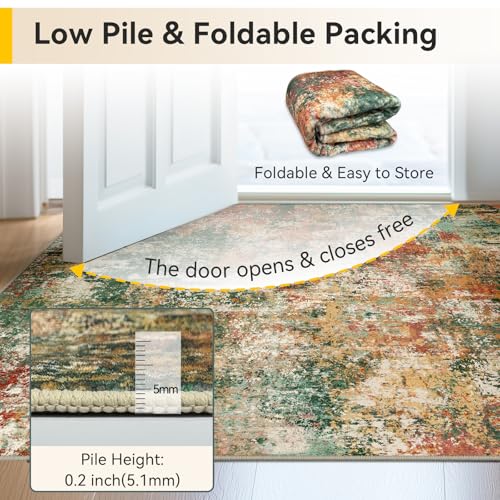 Washable Square 8'x8' Area Rug for Living Room Green Multi (Green/Orange/Red/Blue / 8' x 8' (Square))