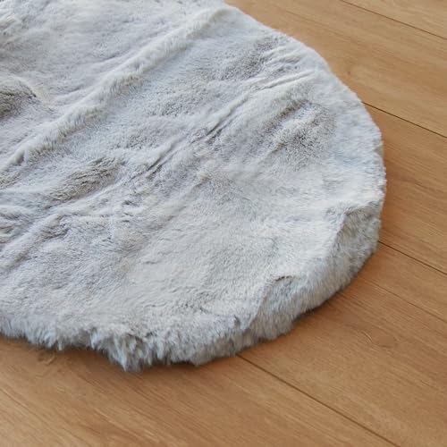 Round Furry Rugs for Living Room Faux Rabbit Fluffy Fur Rug for Bedroom Washable Area Rugs Boho Circle Rug Grey Shag Rug 4ft (4' (Round) / Grey)