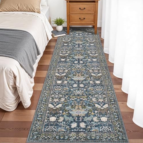 Washable 2x8 Hallway Runner Rug (2' x 8' (Rectangular) / Floral/Blue)